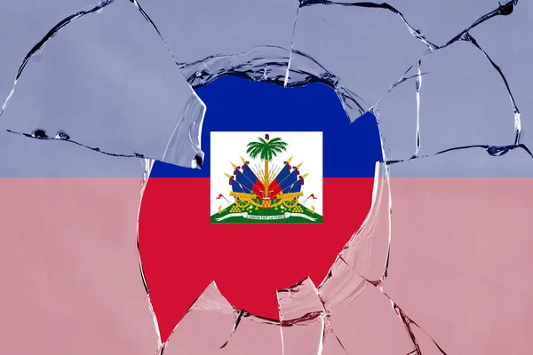 Bandera Haití Sobre Fondo Rotura Vidrio — Foto de Stock