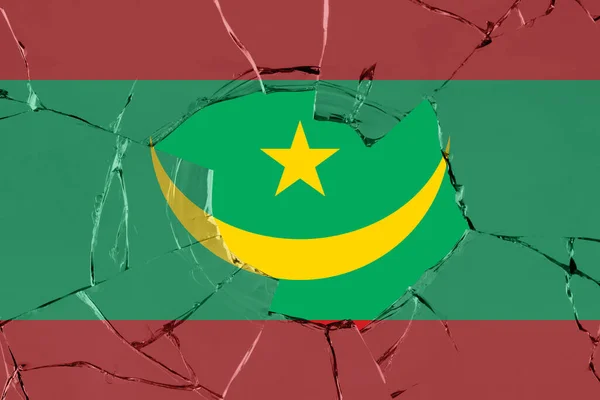 Σημαία Της Μαυριτανίας Φόντο Θραύσης Γυαλιού — Φωτογραφία Αρχείου
