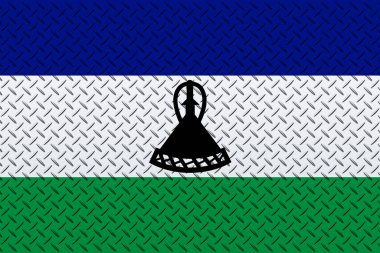 Metal duvar arka planında 3D Lesotho Bayrağı.