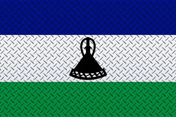 Bandera Lesotho Sobre Fondo Pared Metal —  Fotos de Stock