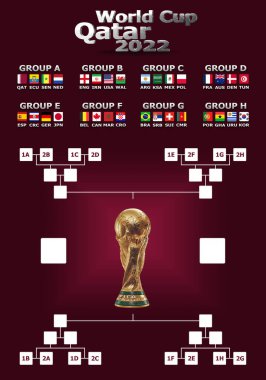 3d illustration schedule of World Cup Qatar 2022 championship. All 32 qualifying countries. Elements of the furnished by FIFA.