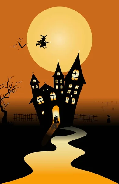 Halloween Concept Achtergrond Feest Uitnodiging Achtergrond Met Een Maan Nacht — Stockvector