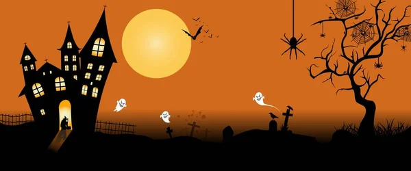 Halloween Konzept Hintergrund Oder Party Einladung Hintergrund Mit Einer Mondnacht — Stockvektor