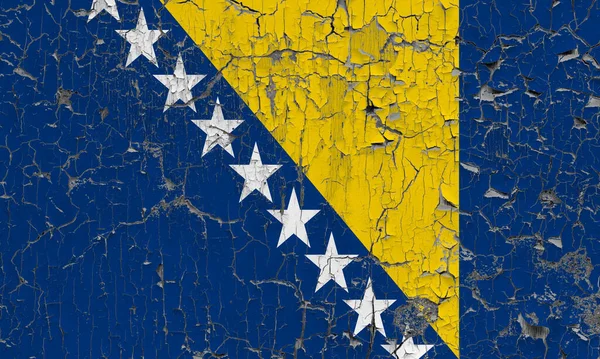 Zászló Bosznia Hercegovina Egy Régi Fal Háttér — Stock Fotó