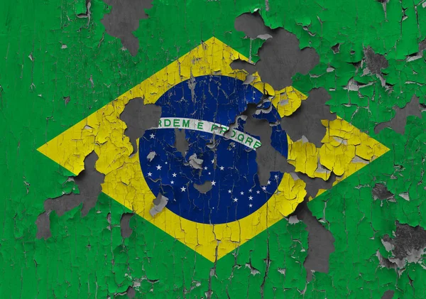 旧石墙背景上的巴西3D国旗 — 图库照片