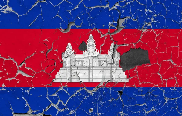 Flagga Kambodja Gammal Stenmur Bakgrund — Stockfoto