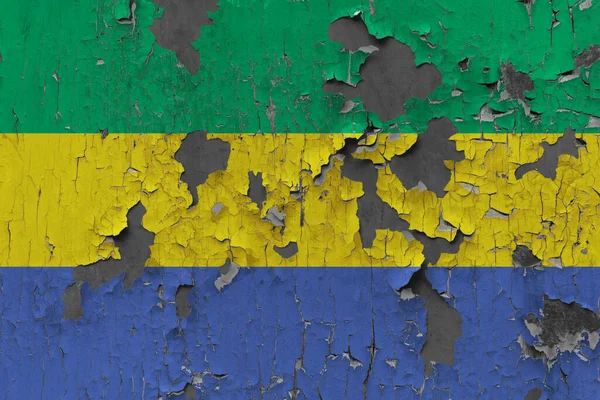 Flagga Gabon Gammal Stenvägg Bakgrund — Stockfoto