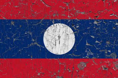 Eski bir taş duvar arka planında 3D Laos Bayrağı.