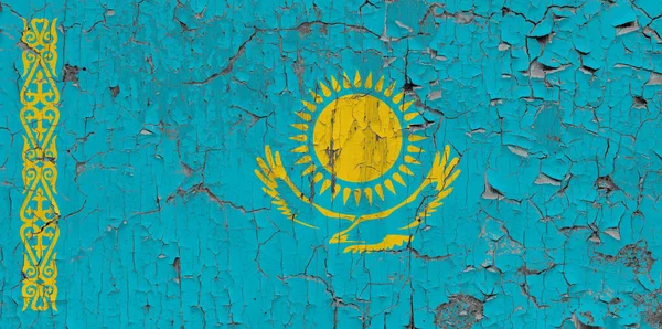 Vlajka Kazachstánu Starém Kamenném Pozadí — Stock fotografie