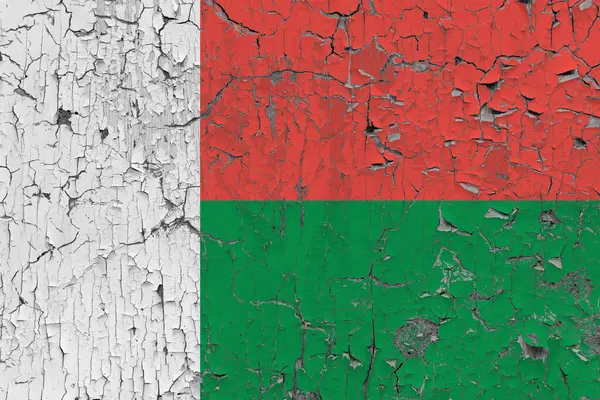 Madagaskar Boyutlu Bayrağı Eski Bir Duvarın Arkasında — Stok fotoğraf