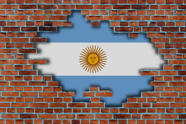 Σημαία Της Αργεντινής Πίσω Από Σπασμένο Παλιό Πέτρινο Τοίχο Φόντο — Φωτογραφία Αρχείου