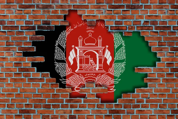 旧石墙后面的3D阿富汗国旗 — 图库照片