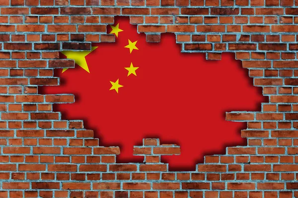Прапор Китаю Зруйнованою Старою Кам Яною Стіною Фону — стокове фото