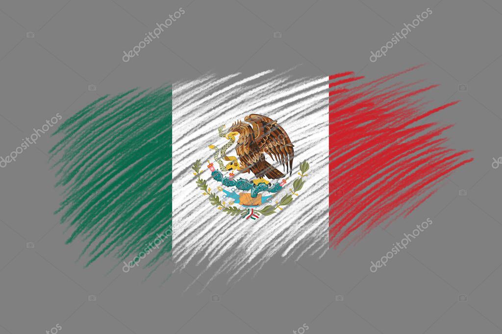 3D Flag of Mexico on vintage style brush background.