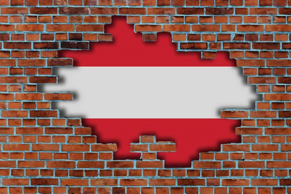 Прапор Австрії Зруйнованою Старою Кам Яною Стіною — стокове фото