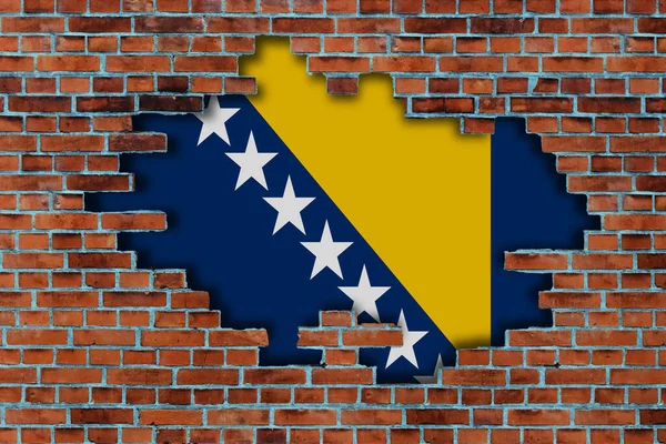Zászló Bosznia Hercegovina Mögött Törött Régi Fal Háttér — Stock Fotó