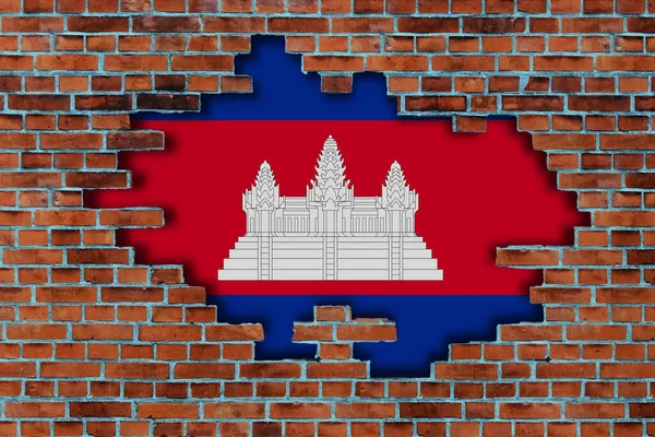 Bandeira Camboja Por Trás Fundo Parede Pedra Velho Quebrado — Fotografia de Stock