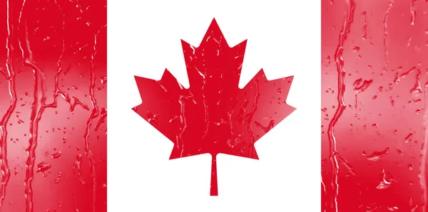 水滴背景玻璃上的加拿大3D国旗 — 图库照片