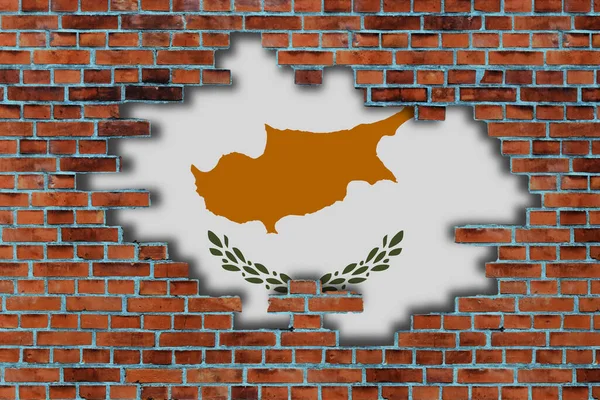 Vlag Van Cyprus Achter Gebroken Oude Stenen Muur Achtergrond — Stockfoto