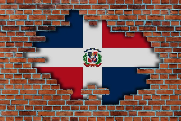 Bandera República Dominicana Detrás Del Viejo Fondo Roto Pared Piedra — Foto de Stock