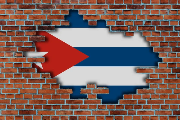 Kübalı Bayrak Kırık Eski Taş Duvarın Arkasında — Stok fotoğraf