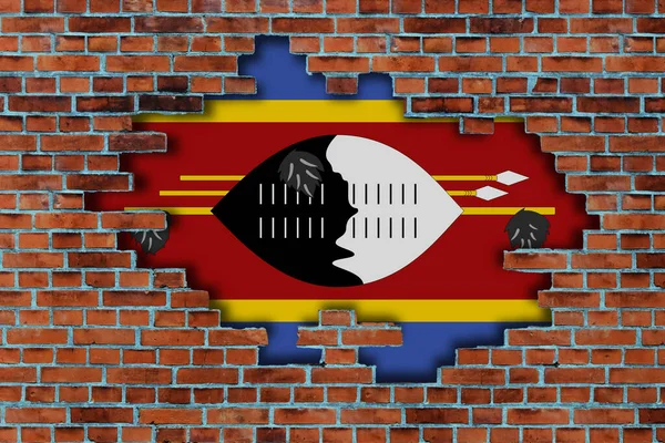 Bandera Eswatini Detrás Del Viejo Fondo Roto Pared Piedra —  Fotos de Stock