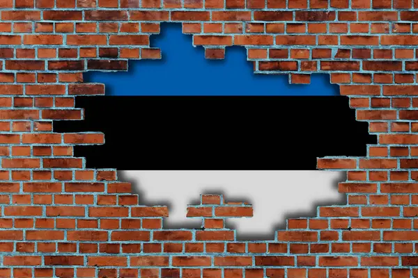 Flagge Von Estland Hinter Dem Gebrochenen Hintergrund Der Alten Steinmauer — Stockfoto