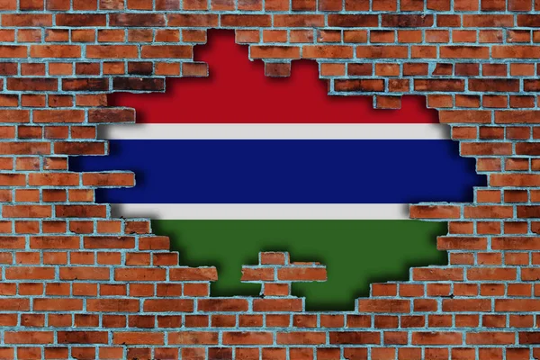 Flaga Gambii Rozbitym Starym Kamiennym Tłem Ściany — Zdjęcie stockowe