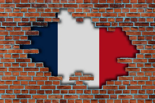 Vlag Van Frankrijk Achter Gebroken Oude Stenen Muur Achtergrond — Stockfoto