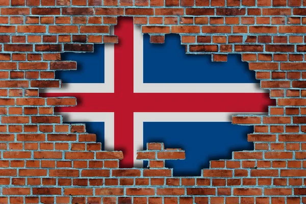 Σημαία Της Ισλανδίας Πίσω Από Σπασμένο Παλιό Πέτρινο Τοίχο Φόντο — Φωτογραφία Αρχείου