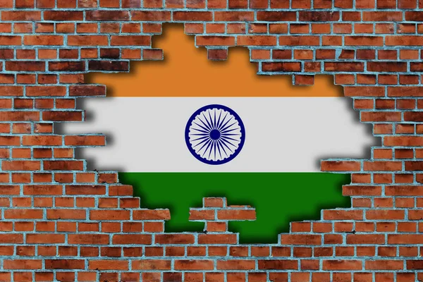 Bandeira Índia Por Trás Fundo Parede Pedra Velho Quebrado — Fotografia de Stock