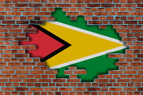 Flagge Von Guyana Hinter Dem Gebrochenen Alten Steinmauer Hintergrund — Stockfoto