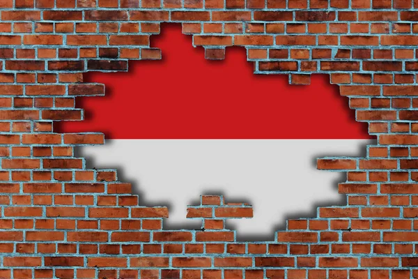 Vlag Van Indonesië Achter Gebroken Oude Stenen Muur Achtergrond — Stockfoto