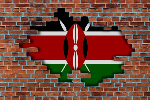 Vlag Van Kenia Achter Gebroken Oude Stenen Muur Achtergrond — Stockfoto
