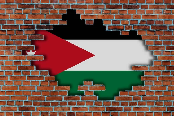 Flagga Jordanien Bakom Den Trasiga Gamla Stenmuren Bakgrund — Stockfoto
