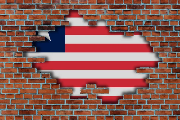 Zászló Libéria Mögött Törött Régi Fal Háttér — Stock Fotó