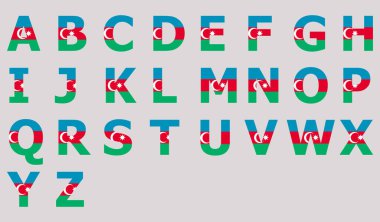 Metin arkaplanda Azerbaycan 'ın 3D Bayrağı.