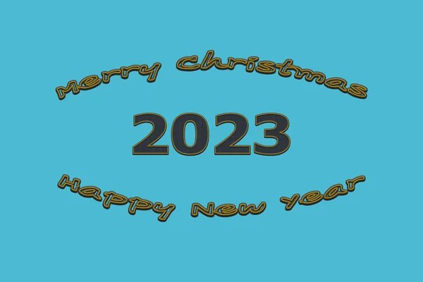 3D图解新年概念2023设计 蓝色环礁色背景的文字牛仔设计 — 图库照片