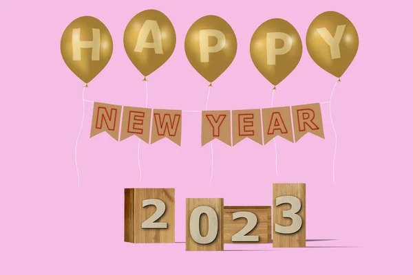 Ilustración Concepto Año Nuevo Diseño 2023 Con Texto Caja Madera — Foto de Stock