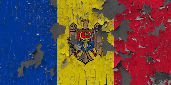 Vlag Van Moldavië Een Oude Stenen Muurachtergrond — Stockfoto