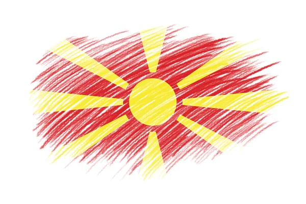 Флаг Северной Македонии Фоне Кисти Винтажного Стиля — стоковое фото