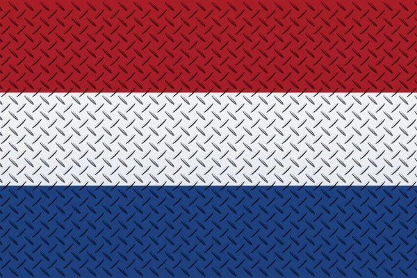金属墙背景图上的荷兰三维国旗 — 图库照片