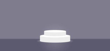 Sahne podyumu platformu, modern stüdyo, duvar sahnesi modası, ödül töreni için podyum sahnesi ve renkli sunumuyla basit bir sanat spotu yaz afişi. 3B görüntüleme.