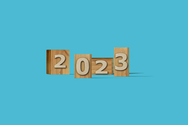 Illustratie Nieuwjaar Concept 2023 Ontwerp Met Tekst Houten Doos Een — Stockfoto