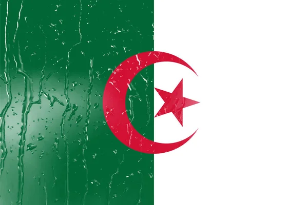 Bandiera Dell Algeria Vetro Con Sfondo Goccia Acqua — Foto Stock