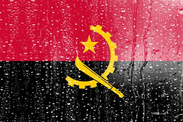 Σημαία Της Αγκόλα Ένα Ποτήρι Φόντο Σταγόνα Νερού — Φωτογραφία Αρχείου