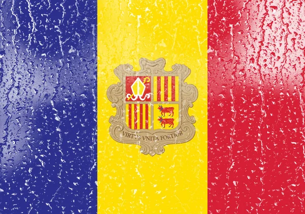 Zászló Andorra Egy Pohár Vízcsepp Háttér — Stock Fotó