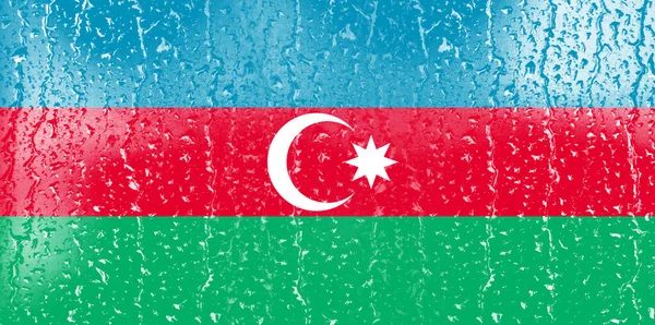 Bandiera Dell Azerbaigian Vetro Con Sfondo Goccia Acqua — Foto Stock