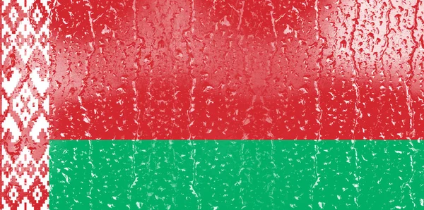 Flaga Białorusi Szklance Tłem Kropli Wody — Zdjęcie stockowe