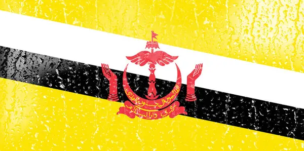 Flaga Brunei Szklance Tłem Kropli Wody — Zdjęcie stockowe